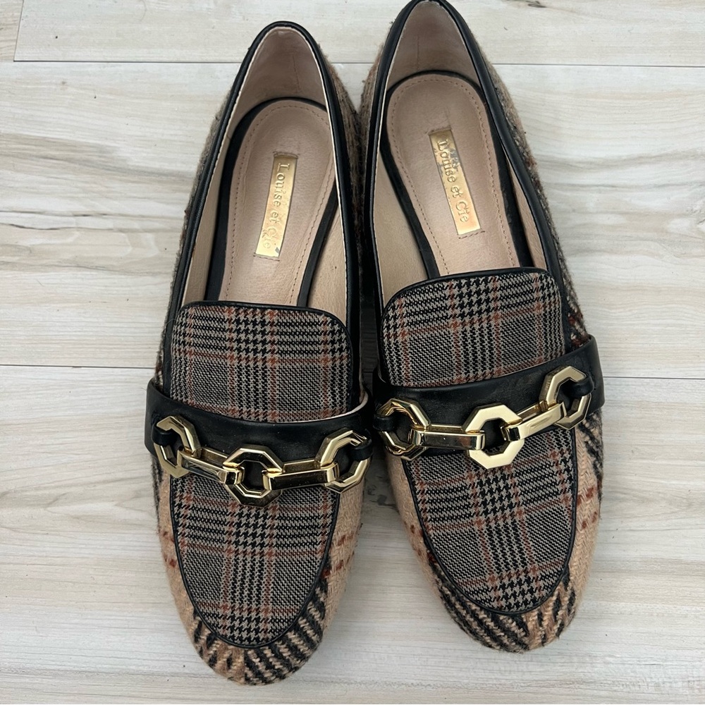 Louise et Cie Lo Brone Brown Plaid Chain Loafers - Picture 3 of 10
